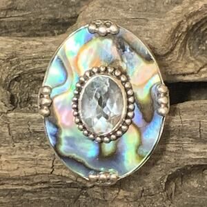 Merav Ring Sterling Silver, Abalone & Blue Topaz Size 9 Bali Style Indonesia